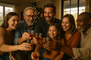 Family celebration with whiskey