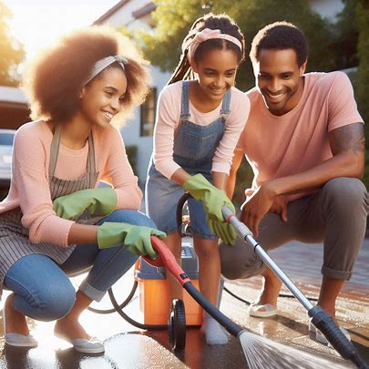 cleaning with pressure washer